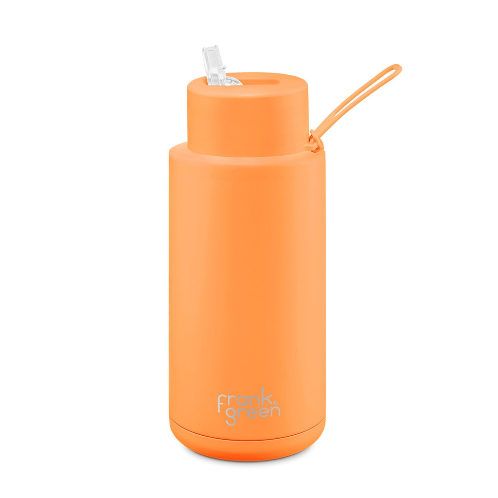 Frank Green 34oz Stainless Steel Ceramic Reusable Bottle With Straw Lid Neon Orange