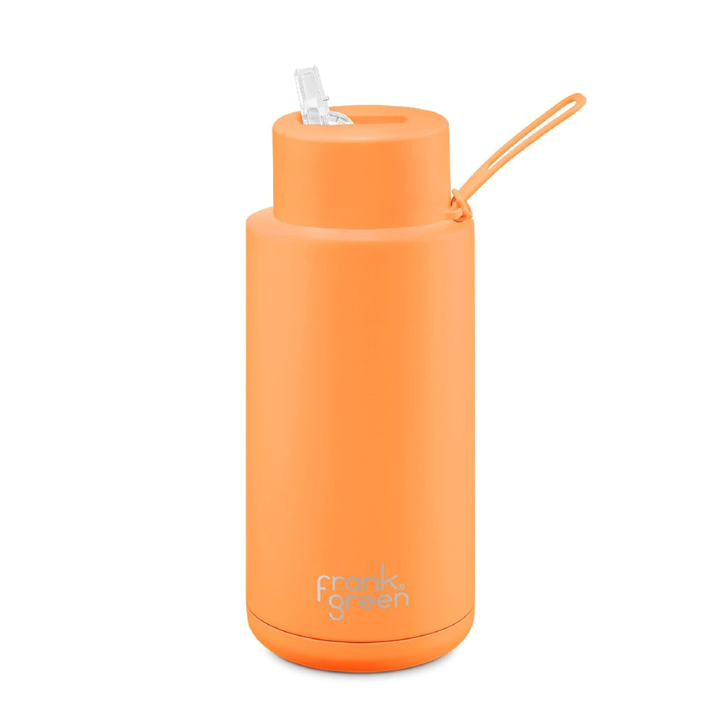 Frank Green 34oz Stainless Steel Ceramic Reusable Bottle With Straw Lid Neon Orange