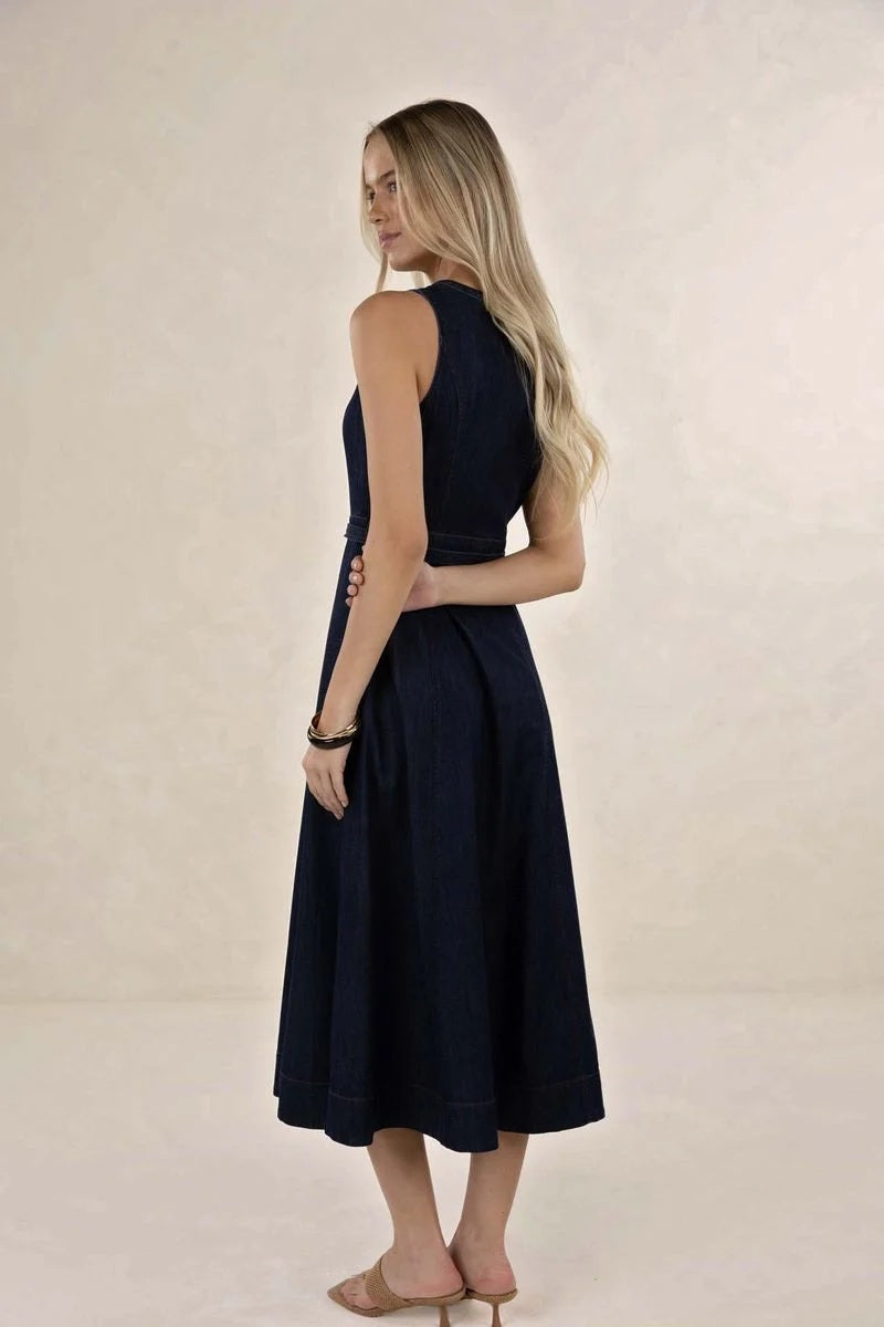 Humidity - Ivy Denim Midi Dress Dark Blue [sz:10]