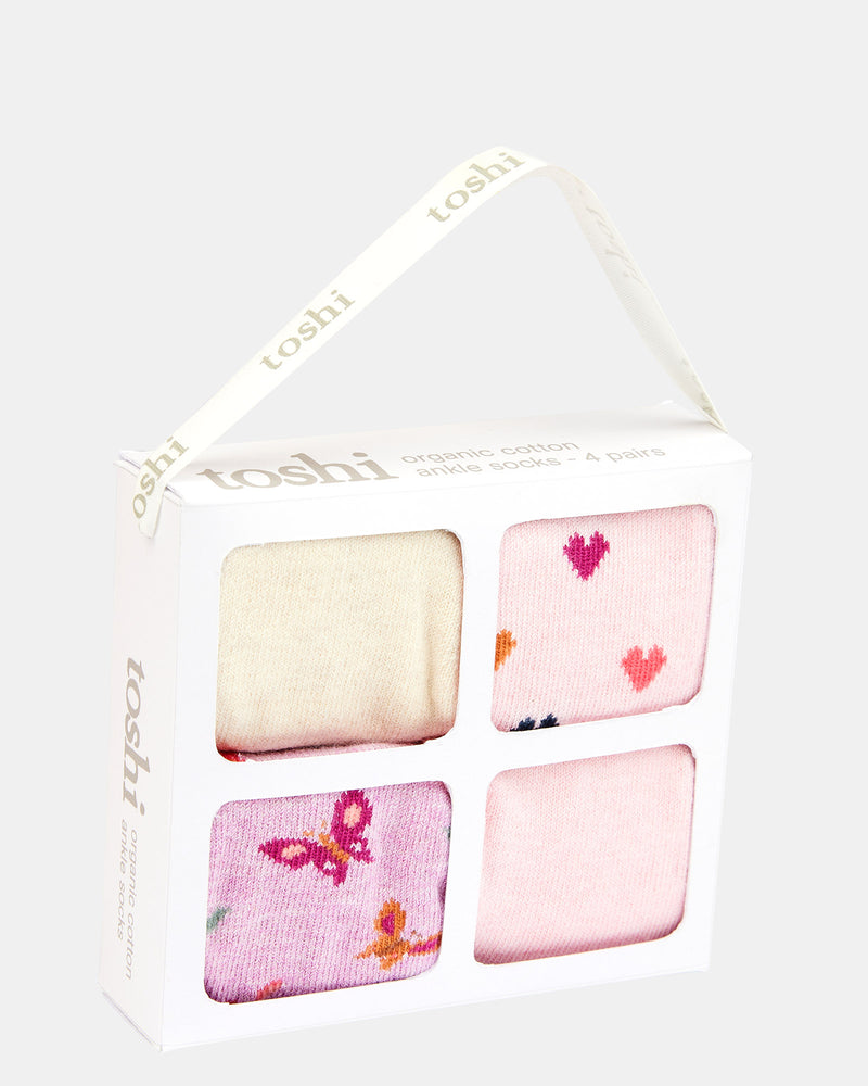 Organic Socks Gift Box Ankle Assorted Sweetheart [sz:0-6]