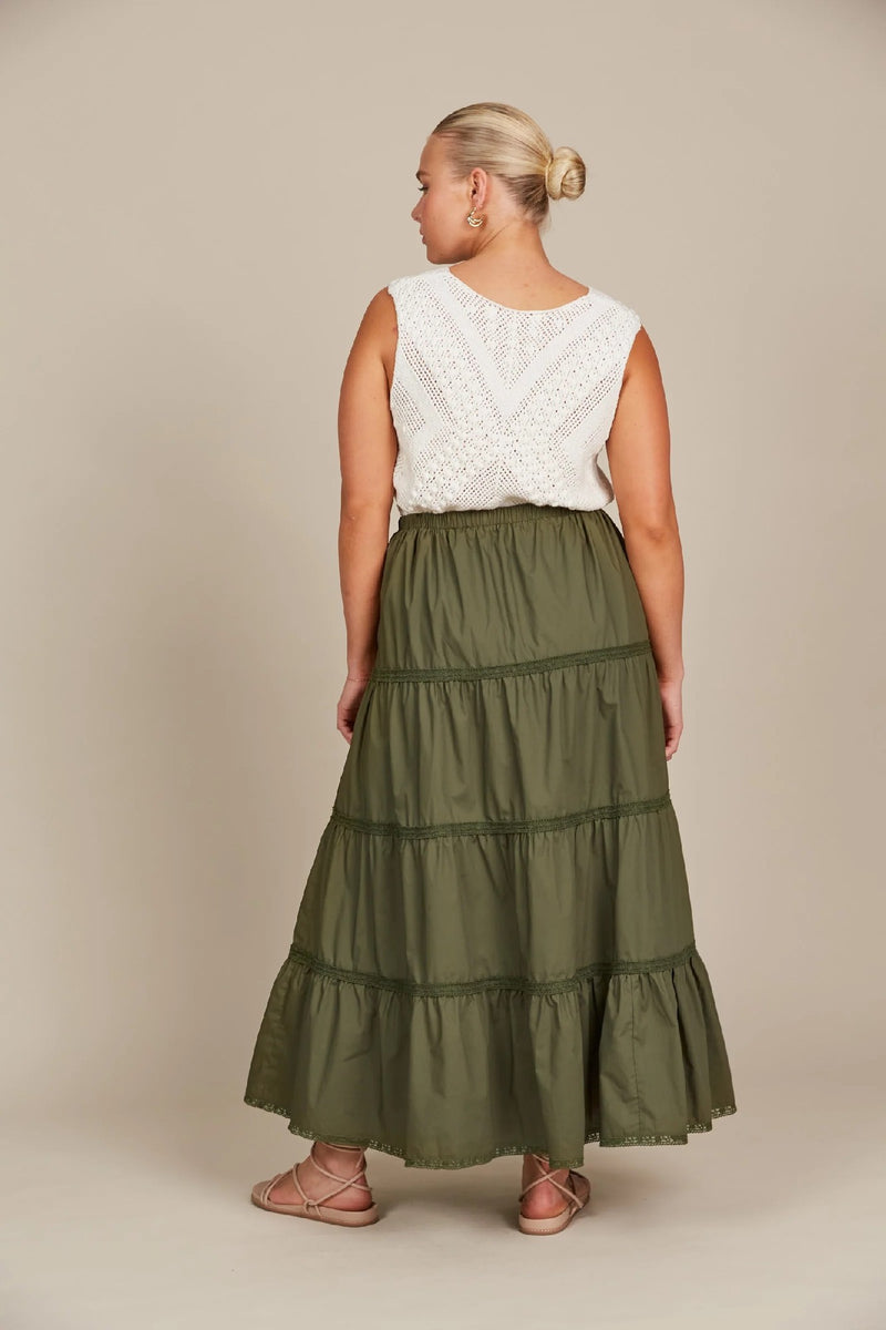 Isle Of Mine - Remi Tiered Skirt [sz:small Clr:olive]