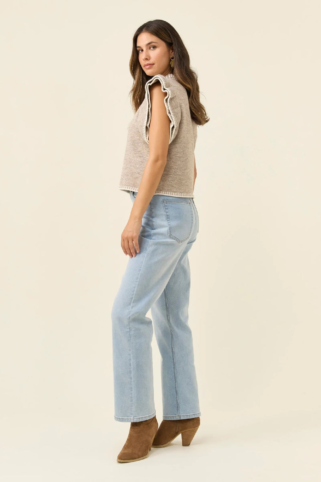 Isle Of Mine - Athena Frill Knit Top Stone [sz:xs]