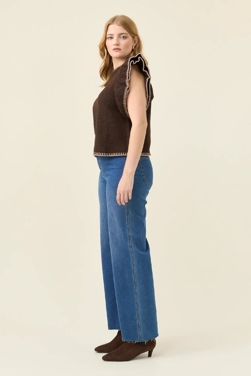 Isle Of Mine - Athena Frill Knit Top Chocolate – Loaves and Fishes