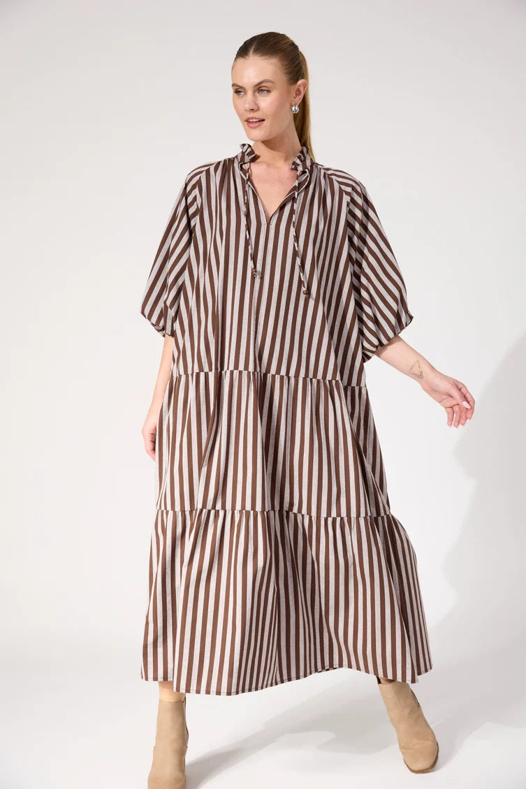 Haven - Monterosa Stripe Maxi Dress Brown [sz:xl]