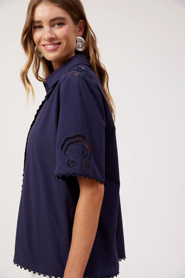 Haven - Larissa Broderie Shirt Navy [sz:s]