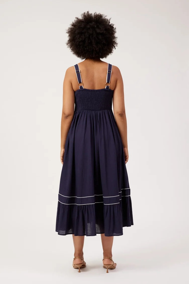 Haven - Positano Contrast Midi Dress Navy [sz:s]