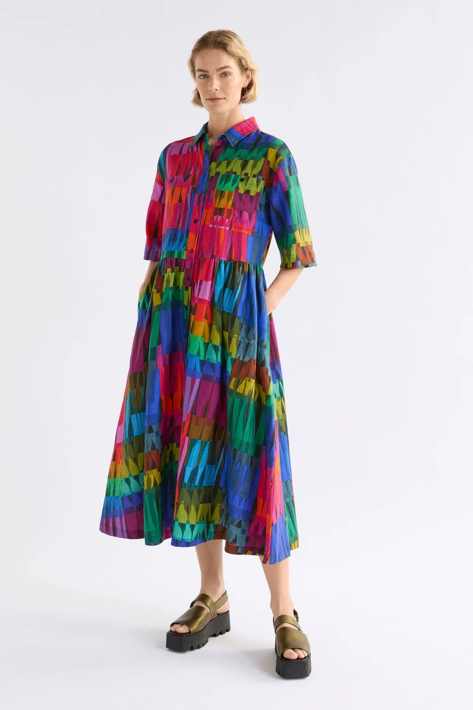 Elk The Label - Llinen Light Dress Lind Dark Print [sz:10]