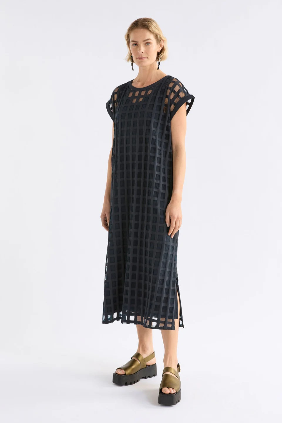 Elk The Label - Grid Burnout Midi Dress Space Blue [sz:12]