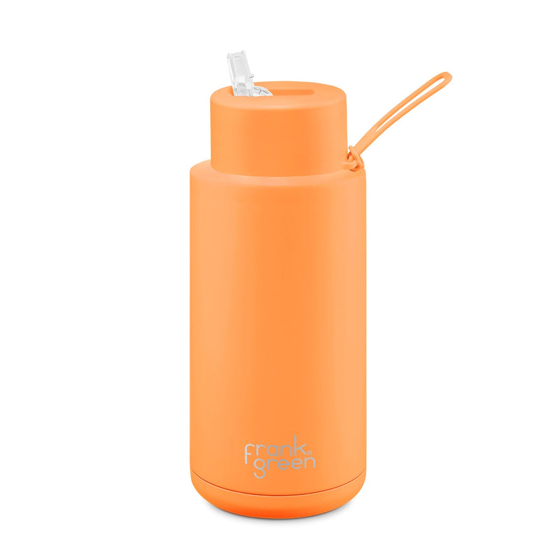 Frank Green 34oz Stainless Steel Ceramic Reusable Bottle With Straw Lid Neon Orange