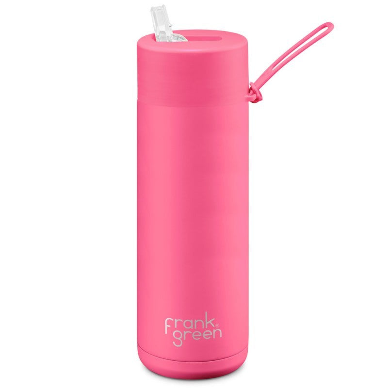 Frank Green 20oz Stainless Steel Ceramic Reuseable Bottle With Straw Lid Neon Pink