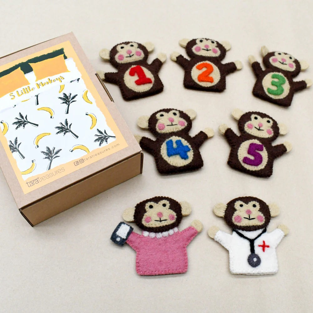 Tara Treasures - Five Little Monkeys Finger Puppet Set