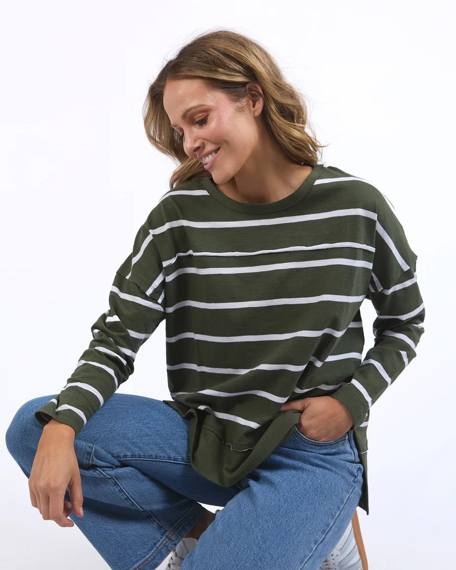 Foxwood - Jayne Stripe Throw On Top Khaki / White Stripe [sz:10]
