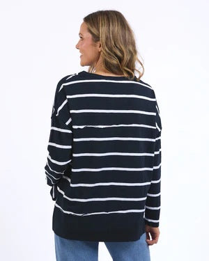 Foxwood - Jayne Stripe Throw On Top Navy / White Stripe [sz:10]